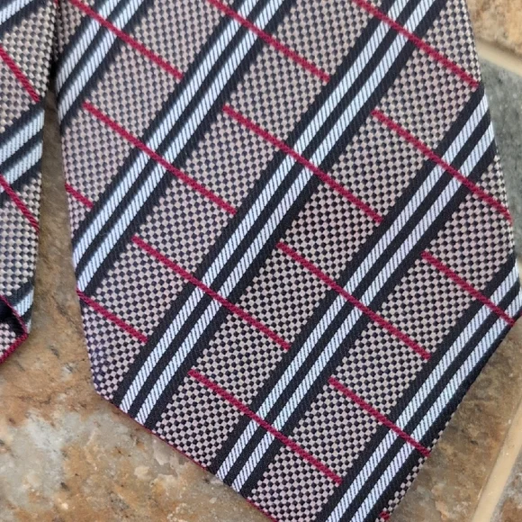 Burberry Checkered Silk Tie in Black, Red, and White - Picture 2 of 7